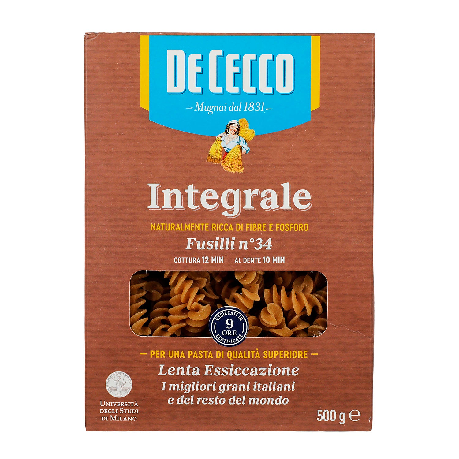 Pasta De Cecco Fusilli Integral de 500 gr